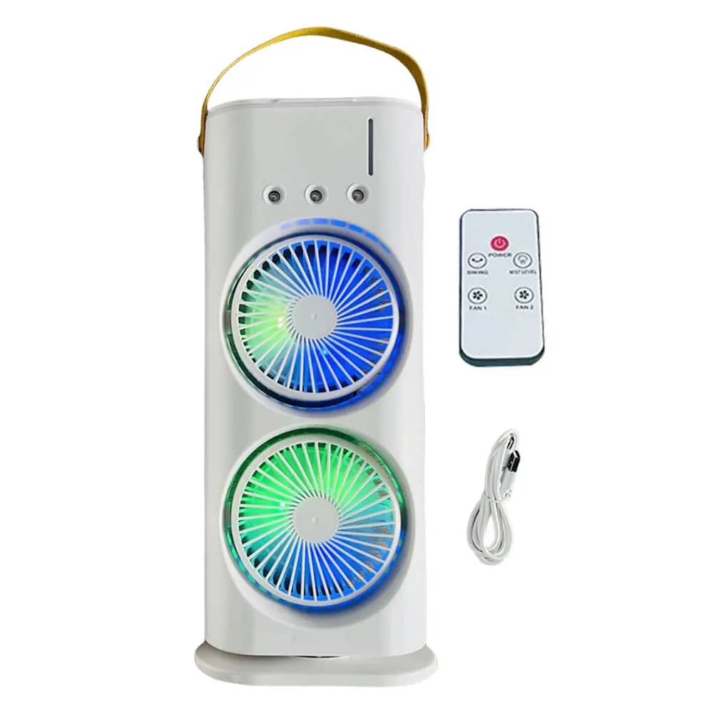 Double-Headed Air Cooler Mist Fan 3 Speeds Rechargeable Desk Air Cooler Night Light with Remote_000283